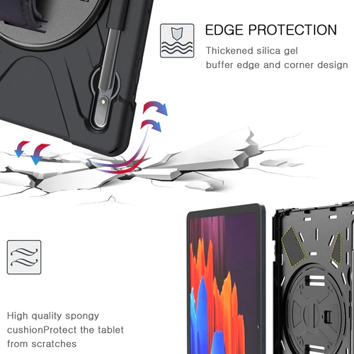 Rugged Case Hand & Shoulder Strap Samsung Tab S8 Plus & S7 Plus - Black - Image 5