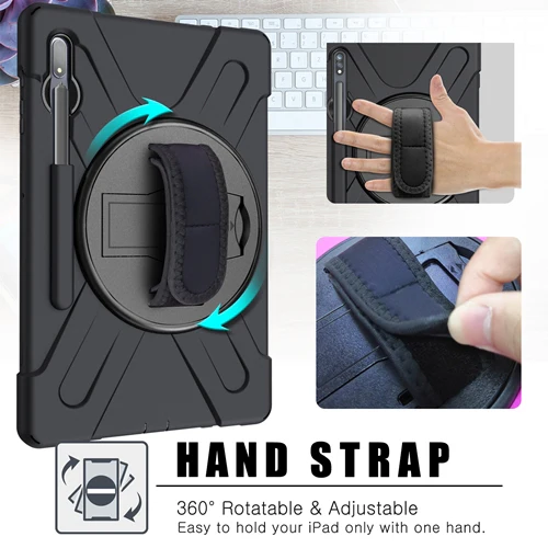 Rugged Case Hand & Shoulder Strap Samsung Tab S8 Plus & S7 Plus - Black - Image 8